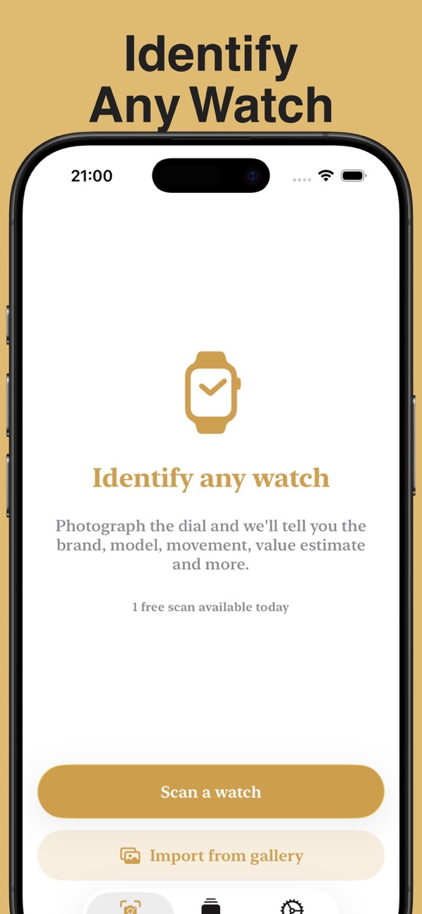 Watch Identifier app scanning a wristwatch on iPhone
